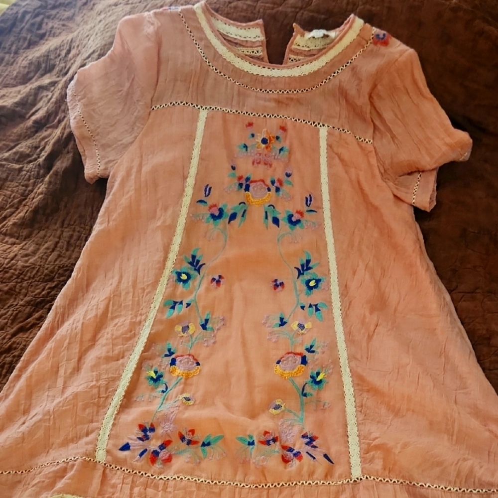 Umgee Blush Lace Trim Top